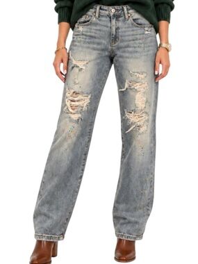 Judy Blue Rainbow Paint Splatter Distressed Boyfriend Jeans Size 7/28